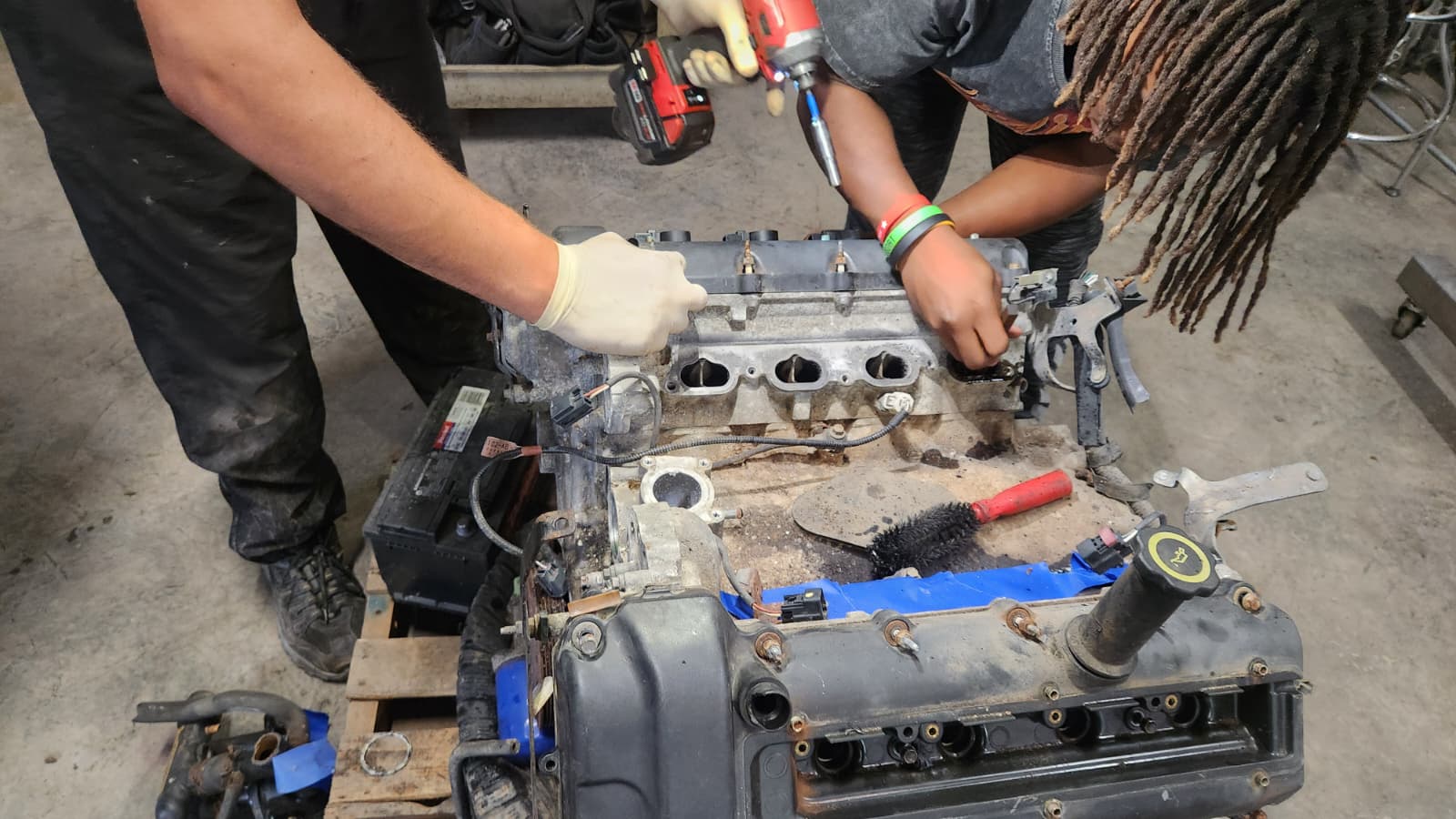 Engine repair work in progress